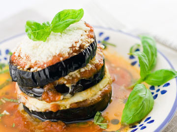 Broiled Eggplant with Provolone and Tomato Vinaigrette - Dietitian's Choice Recipe