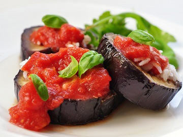 Roasted Eggplant, Tomato and Arugula Salad